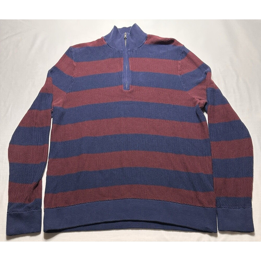 Brooks Brothers 1/4 Zip Sweater Mens Large Combed Cotton Striped *READ * HOLE*